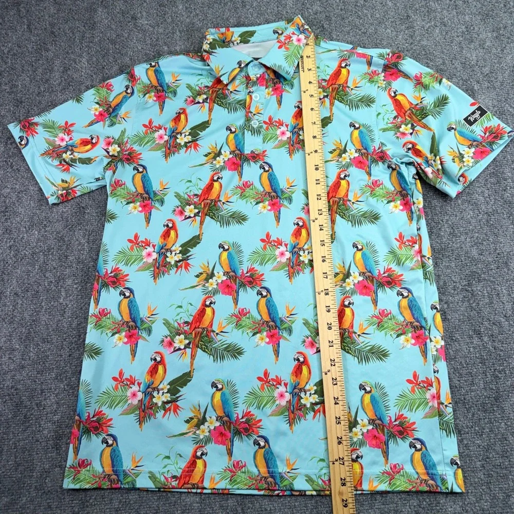 Waggle Polo Shirt Mens Medium Hawaiian Parrot Floral Print Performance Golf - Picture 5 of 8